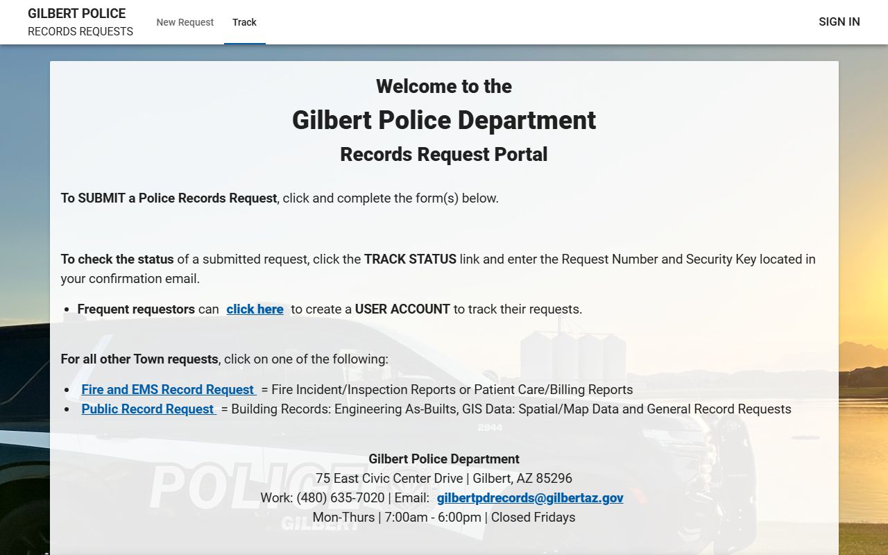 Gilbert Arizona police JustFOIA records portal for recent arrests