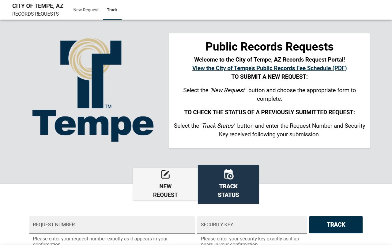 Tempe Arizona police JustFOIA portal for recent arrest records requests