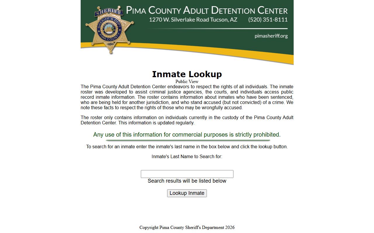 Pima County Arizona inmate lookup database for recent arrests