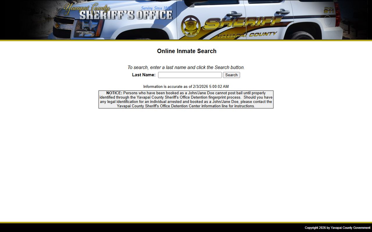 Yavapai County Arizona inmate search database for recent arrests
