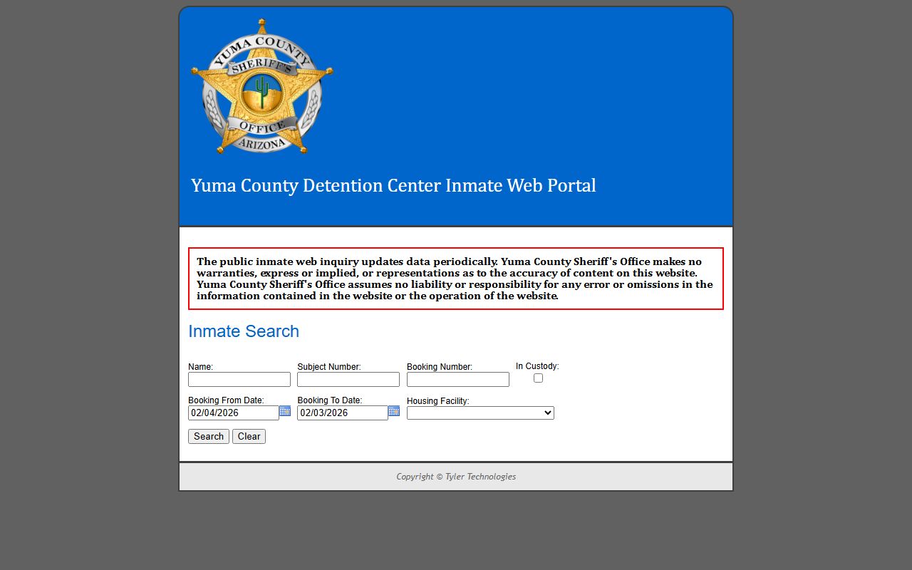 Yuma County Arizona inmate search portal for recent arrests
