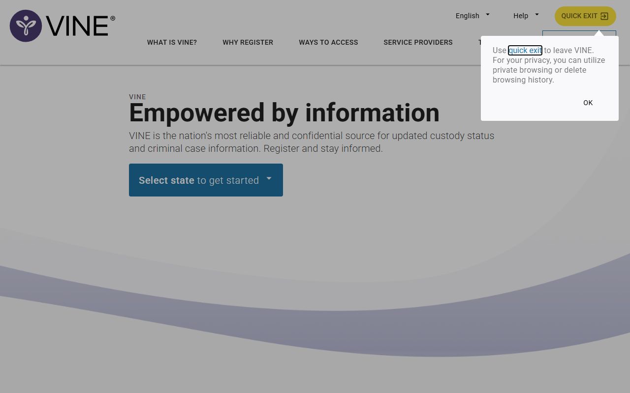 Arizona VINE victim notification for arrest status updates